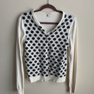 J.crew Caryn cardigan Ivory Black Retro Flowers